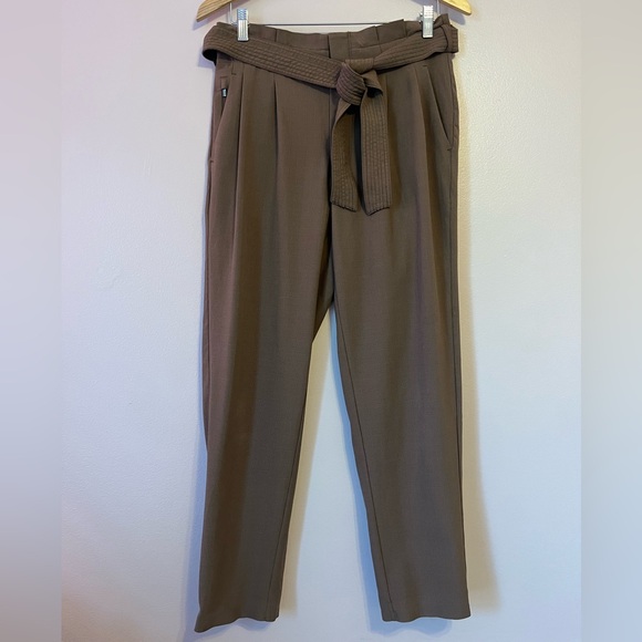 Athleta Skyline Plaid Pant II Brown Sz 6 Office Career Paperbag Belted Neutral - Picture 3 of 13